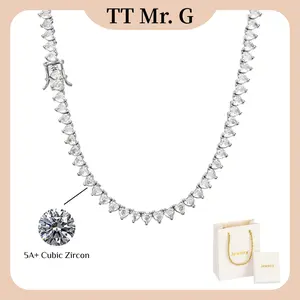 Tennis Necklace/Bracelet with 4mm Heart Shaped CZ Stones, 14K Gold Plated Simulated Diamond Chain for Women & Men, Classic Iced Out Jewelry 8"/16"/20"/22"/24" Lengths with Secure Box Clasp