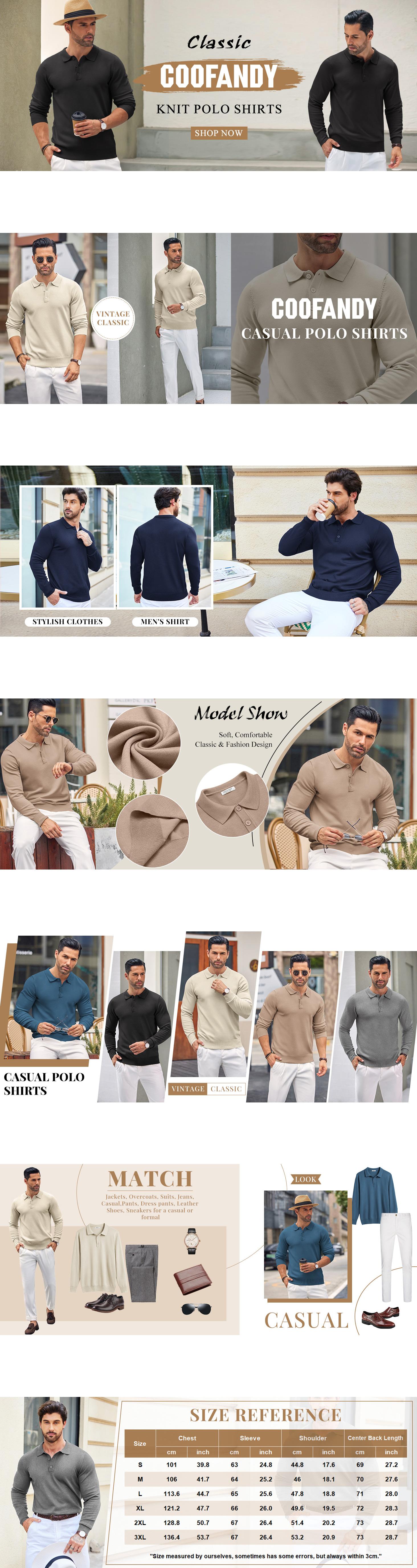COOFANDY Fall Outfits B Mens Stretch Knit Quarter Button Polo Shirt Casual Long Sleeve Classic Golf Shirts Machine Washable US Size COOFANDY Fall Outfits B Mens Stretch Knit Quarter Button Polo Shirt Casual Long Sleeve Classic Golf Shirts Machine Washable US Size