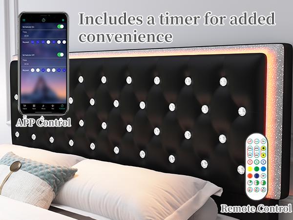 Sibeds Queen Size Bed Frame with Storage Shelf, Storage Drawers and LED Lights, Upholstered Platform Bed with Adjustable Headboard and PU Velvet, No Box Spring Needed, Noise-Free, Easy Assembly