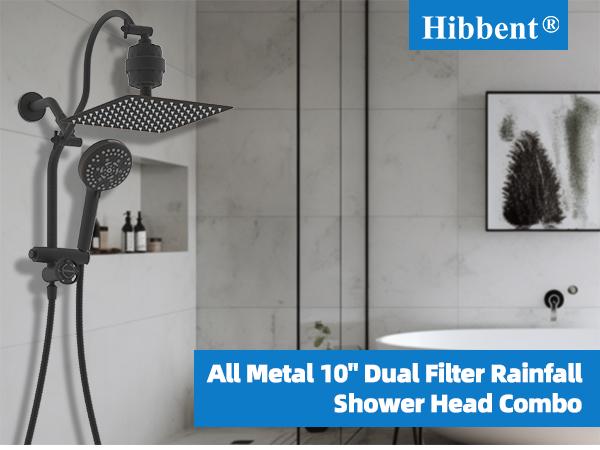 Hibbent Dual Filter All Metal 10"Rainfall Showerhead Combo, High Pressure Shower Head with 10-Spray Mode Handheld, 4-way Diverter with Pause Mode, 71'' Shower Hose & Holder, Oil Rubbed Bronze