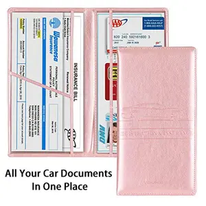 Car Registration & Insurance Card Holder – Leather Vehicle Document Organizer for Glove Box, License & ID Wallet for Cars, SUVs & Trucks (Black / Rose Gold)