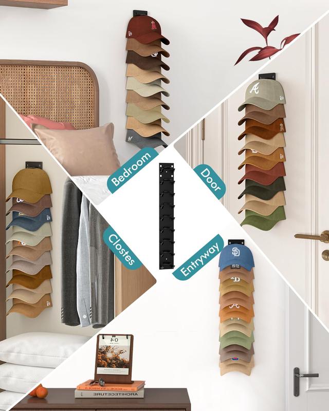 Baseball Cap Organizer 2-Pack Wall-Mounted Hat Rack Hook Holds Up to 18 Hats Multi-Layer Storage Adjustable Self-Adhesive or Screw Installation Valentine Gift  valentines gift for bf home