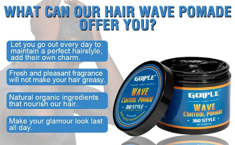 Natural Wave Pomade Strong Hold Easy Wash 360 Wave Training Hair Cream, Waves Grease for Men Water-Based Hair Cream for Wave, Moisture, Control and Silky Shine, Wave Pomade for Black Men 4oz,valentine's day gifts for her/him