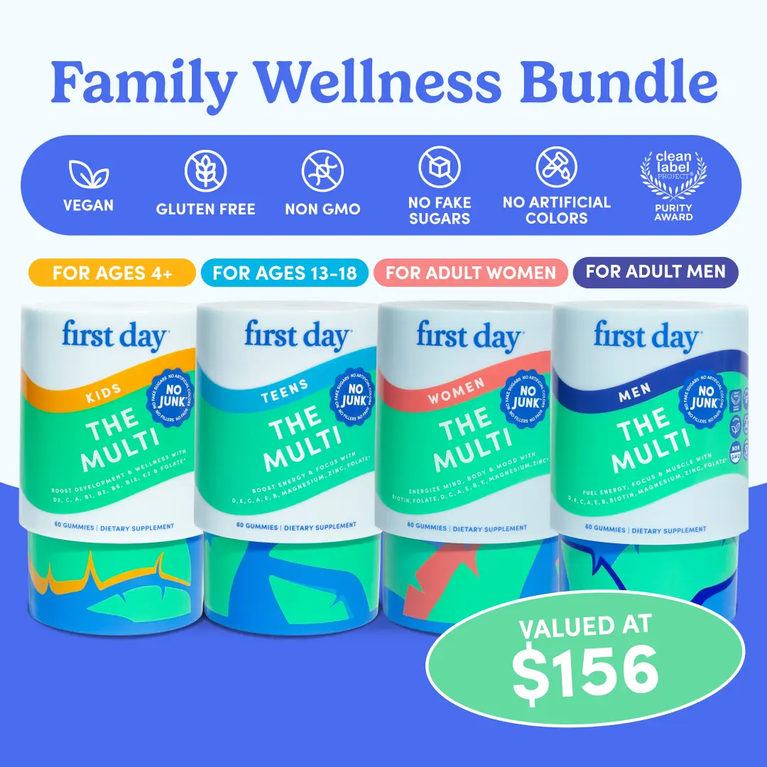 FAMILY BUNDLE & SAVE (4-PACK) - Complete Multivitamin Set for Kids, Teens, Women & Men – Vitamins A, C, D3, K2, B12, Folate + Zinc & Biotin – Immunity, Energy & Brain Support – Vegan, Non-GMO, Clean Ingredient Gummies - 30-Day Supply, Supplement, Chewable