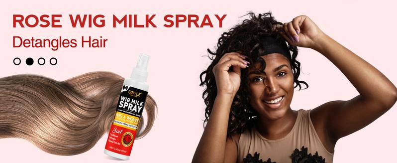 Rose Wig Milk Spray 3 in 1 Conditioner Detangler Moisturizer for Human & Synthetic Wigs with Rose Scent and Milk Spray Format