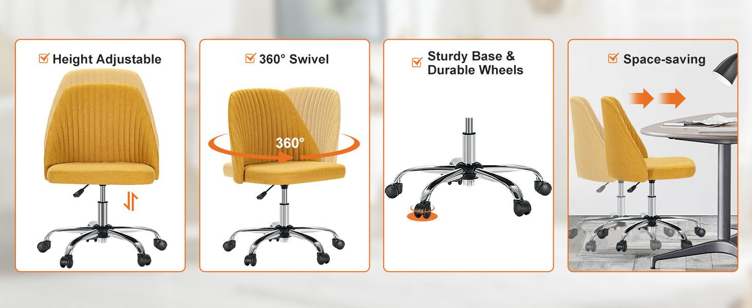Office Chair, Modern Fabric Desk Chair with Wheels, Space-Saving Swivel Seating, Adjustable Comfort Computer Vanity Chair