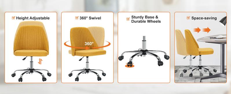 Office Chair, Modern Fabric Desk Chair with Wheels, Space-Saving Swivel Seating, Adjustable Comfort Computer Vanity Chair Office Chair, Modern Fabric Desk Chair with Wheels, Space-Saving Swivel Seating, Adjustable Comfort Computer Vanity Chair