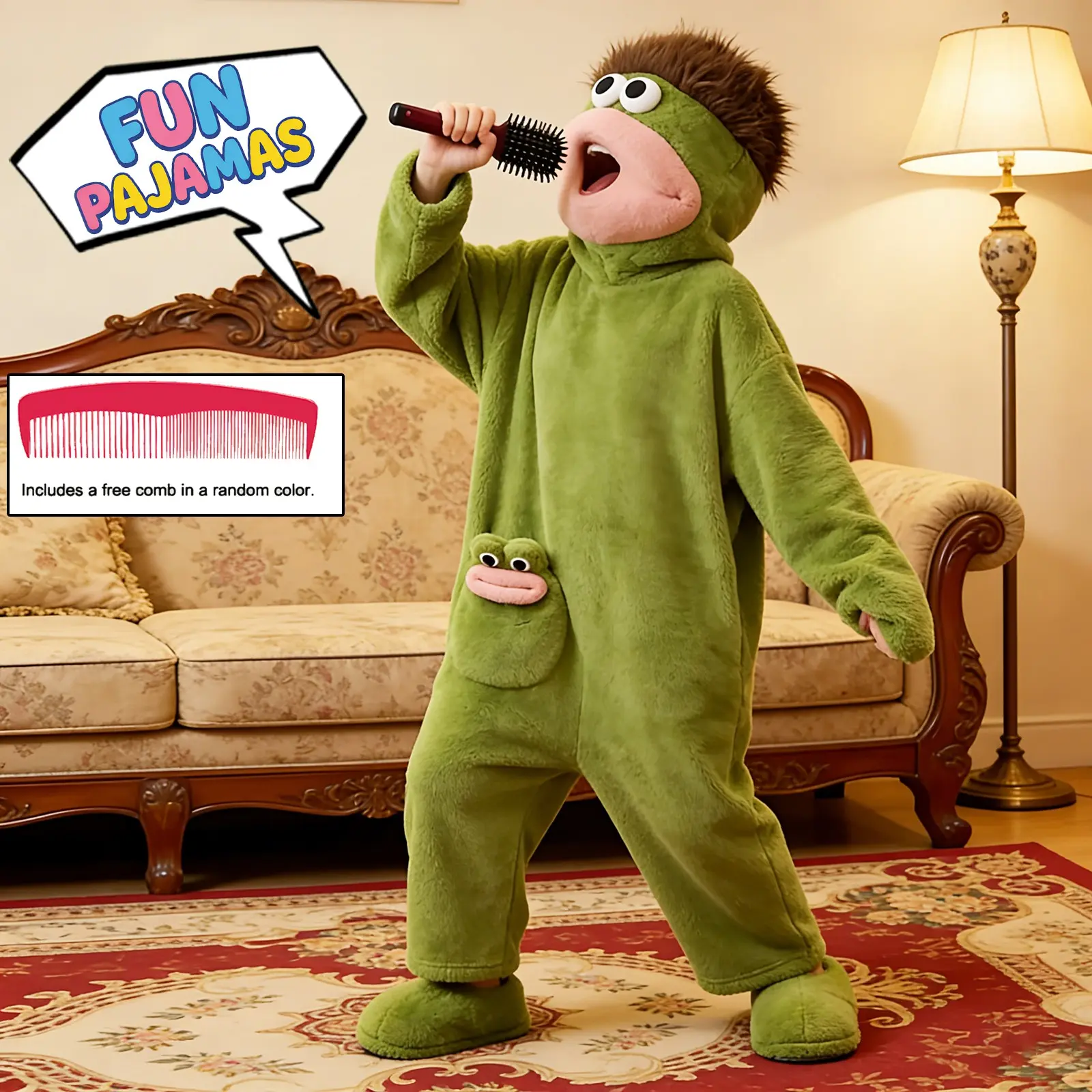 Large Mouth Monster Comfy Pajama Set - Ultra Soft Skin-Friendly Flannel Hooded 1-Piece Loungewear, Loose Home Sleepwear, Goofy Halloween Party Cosplay Outfit with Movable Puppet Mouth