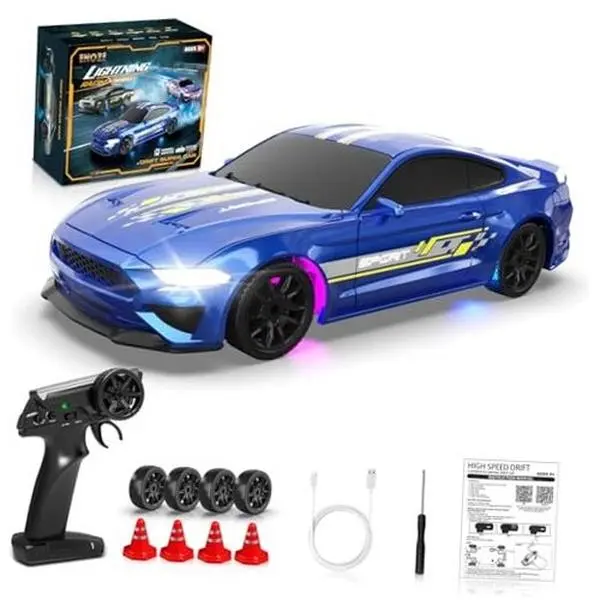1:43 Scale Brushless Fast RC Car - 2.4GHz 4WD Remote Controlled Vehicle, 15KM/h Speed Switching, Neon Lights, Realistic Handling, Built-in Li-ion Battery, Brushless Torque, Indoor Desktop Handheld Racing Toy, Mini RC Drift Car, Ages 6+