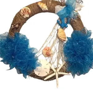 Handcrafted Coastal Wreath with Seashells, Starfish, Anchor â€“ Nautical Beach Decor