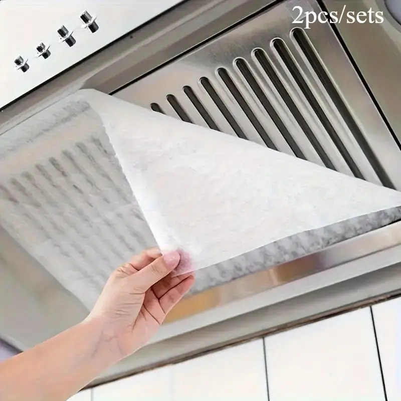 2pcs/sets High Temperature Resistant Range Hood Filter Paper With Oil-proof Sticker - Universal Oil-absorbing Filter Mesh, Range Hood Accessories Replacement Parts