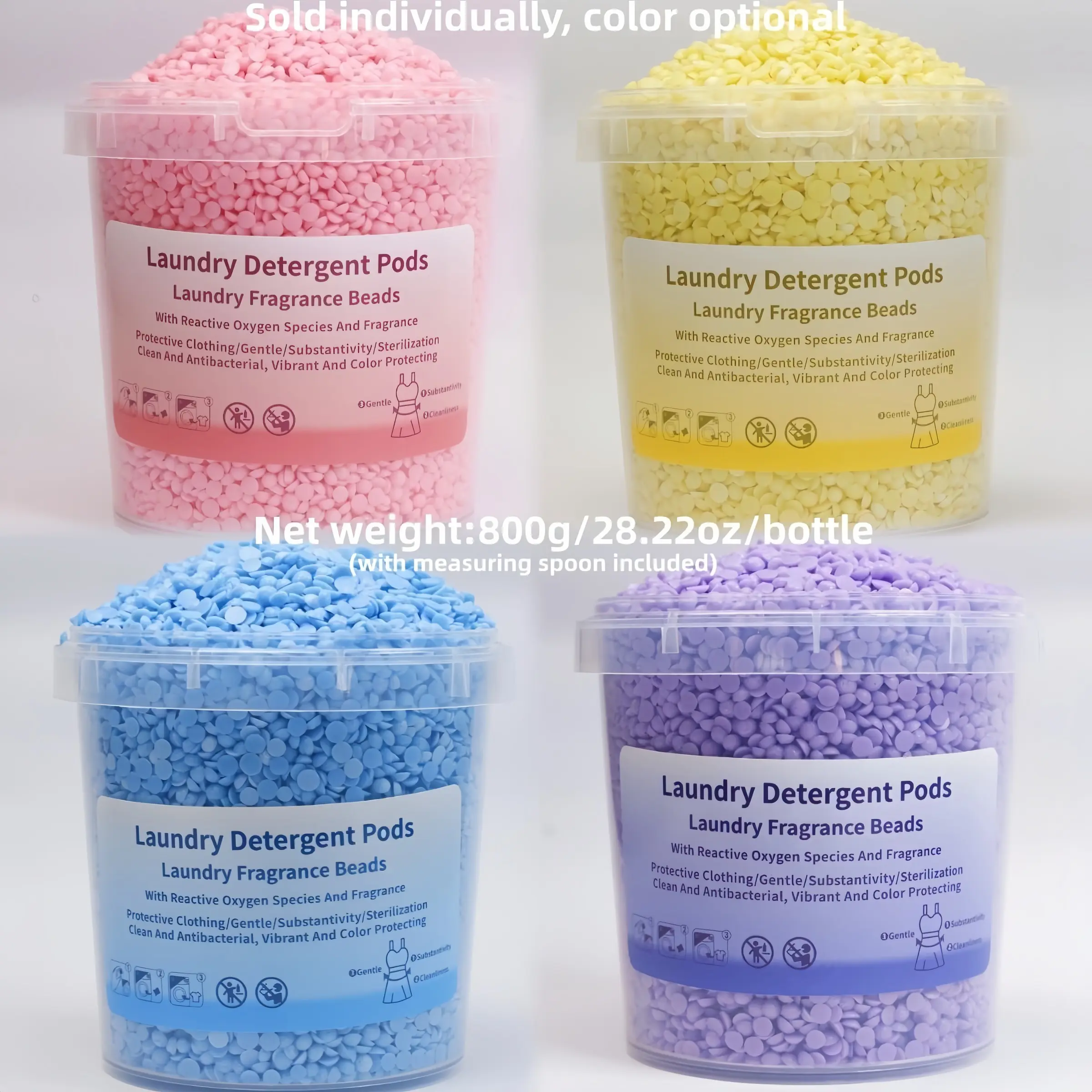 Long Lasting Laundry Scent Beads, Multi-Color Fragrances, 800g/1.76lb, Fabric Softener & Color Protection, with Measuring Spoon, Fragrance Detergent Beads, Scented Detergent Balls