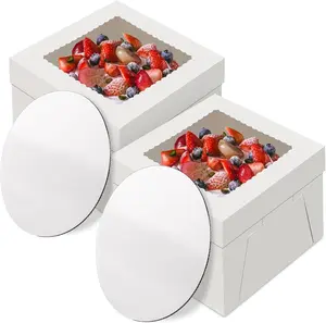 2 Pack Cake Boxes with Cake Boards, 12 Inch Tall Cake Box, Disposable Cake Transport Container, White Cake Carrier Holder for Baked Goods Cookies Dessert Pastry Cupcakes Bakery (12×12×8 Inches) Svalor