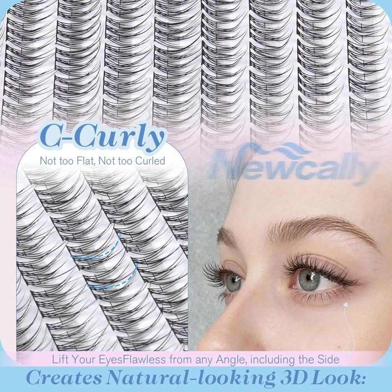 Natural Lash Clusters Kit DIY Lash Extension Kit Wispy Eyelash Extension Kit C-curly Individual Lashes Kit 9-12MM Short Eyelash Clusters with Lash Remover by Newcally