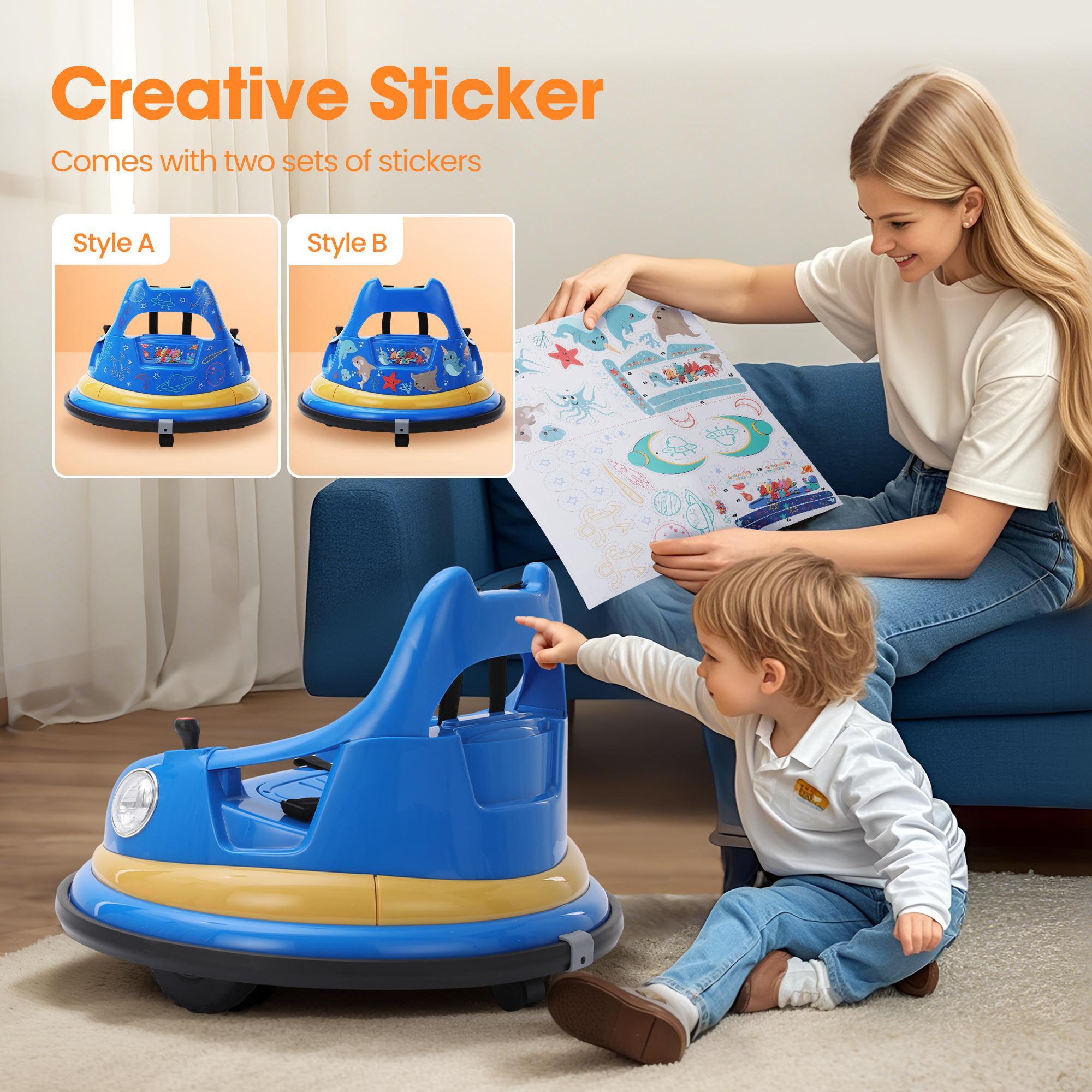 Sophia&William Bumper Car for Toddlers, 12 V Electric Ride On Car for Kids w/Parent Remote Control, 360° Spin, LED Lights & Music,DIY Stickers, for Boys & Girls