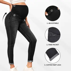 Maternity Jeans For Women High Waist Over The Belly Pregnancy Denim Pants Stretch Butt Lifting Full Length Work Pants Soft Comfortable Mom Jeans with Belly Support