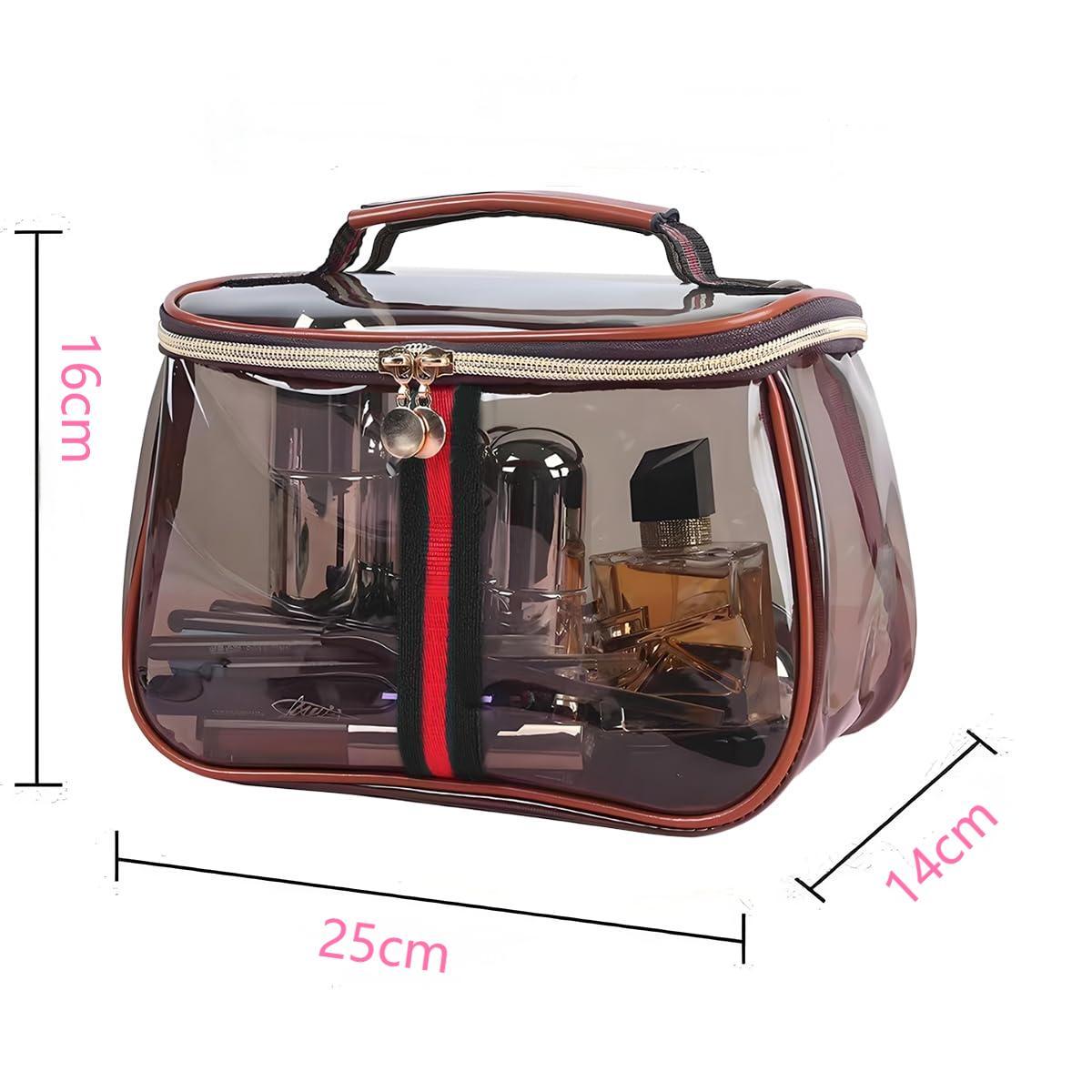 New Retro Vintage Vanity Bag, Clear Makeup Organizer with Handle,Large Capacity Waterproof Makeup Organizer bag with Zipper,Travel Cosmetic & Skincare Storage Case for Ladies