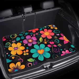 ‌ All Weather Car Trunk Mat 75x100cm Multicolor Floral Waterproof Cargo Liner Durable Rear Trunk Mat Easy Clean Vehicle Interior Accessories Universal Fit Most Car Models SUV Truck Van ‌ Everlanelnspired17