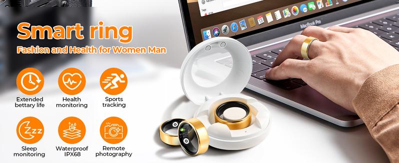 Smart Ring for Women & Man, Health Fitness Tracker,IP68 Waterproof Sleep Monitoring with Charging Case and Ring Protector,Remote Photography,Body Detection Finger Ring,No Subscription Fee for iPhone&Android(Gold and Silver) Wearable Devices Smart Ring for Women & Man, Health Fitness Tracker,IP68 Waterproof Sleep Monitoring with Charging Case and Ring Protector,Remote Photography,Body Detection Finger Ring,No Subscription Fee for iPhone&Android(Gold and Silver) Wearable Devices