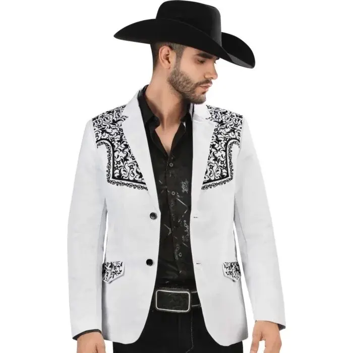 Lamasini Western Blazer Bold Elegance with Modern Edge Black Red Embroidery Stylish Men's Jacket High-Quality Fabric Double-Button Closure
