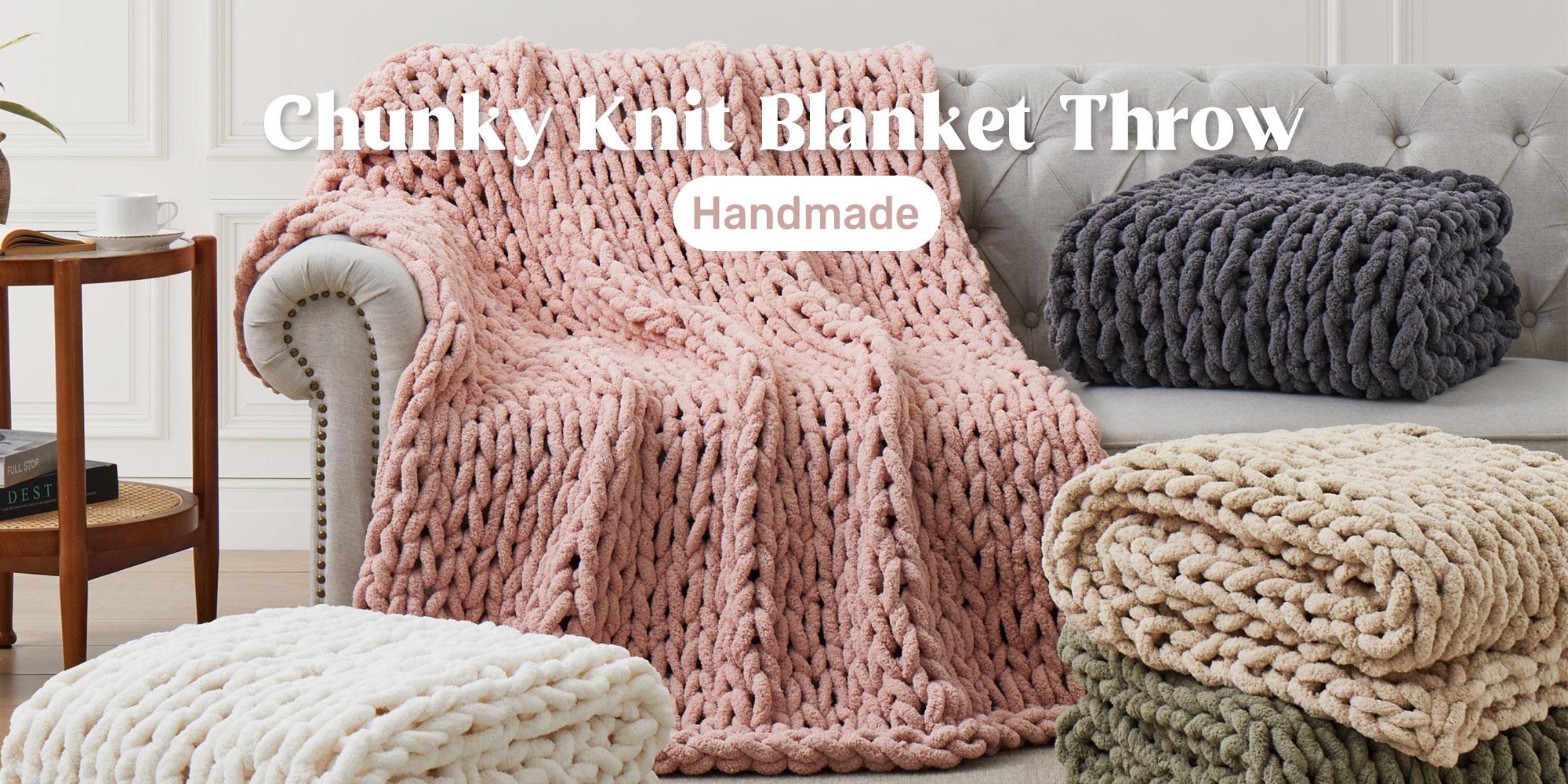 PEACENEST Chenille Knit Throw Blanket 50"x60" Soft Cozy Couch Blanket Machine Washable Sofa Throw for Bedroom & Living Room Decor in Multiple Colors