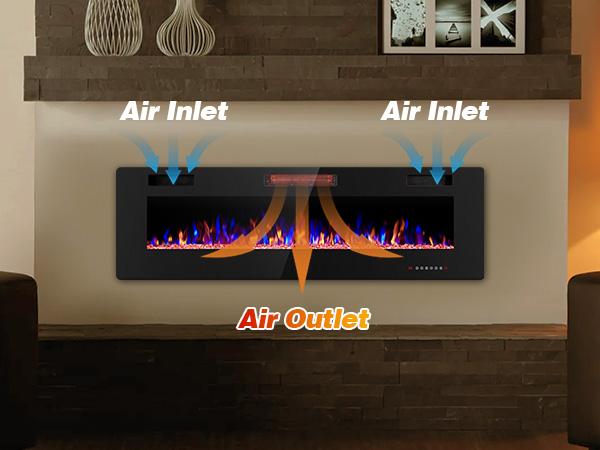 R.W.FLAME Electric Fireplace Inserts, in-Wall Recessed & Wall Mounted 750/1500W Heater, Touch Screen, Remote Control with Timer, Adjustable Flame Color and Speed, 30"~68", Black