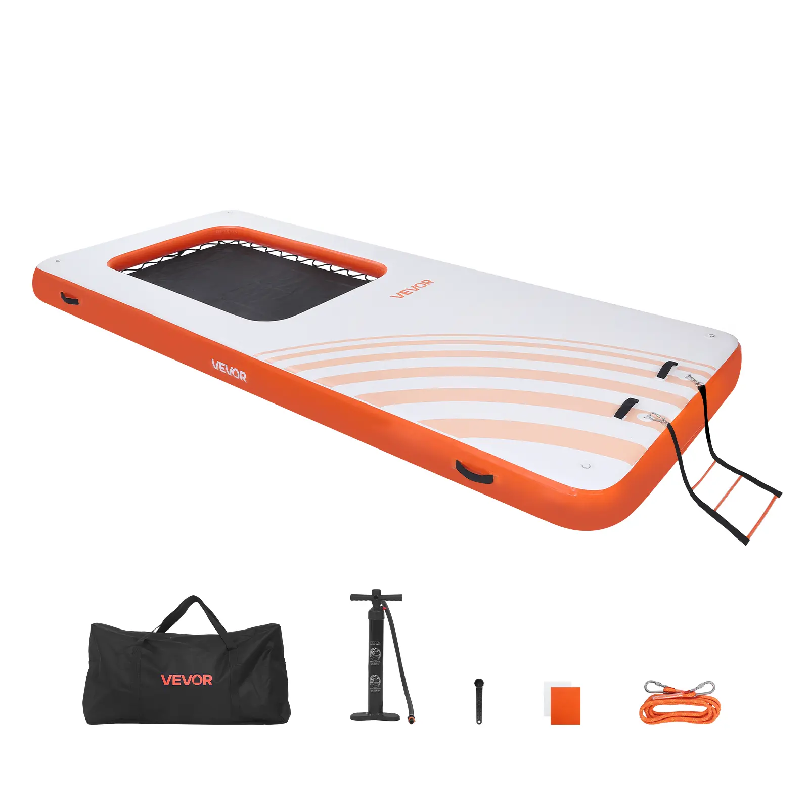 VEVOR Multi-Purpose Inflatable Floating Dock, 15x6.5x0.5 ft/4.57x1.98x0.15 m Grip-Safe Mesh Surface, Lightweight with Portable Bag & Detachable Ladder, Lounge Float for Pool & Beach, Inflatable Floater Water Toy