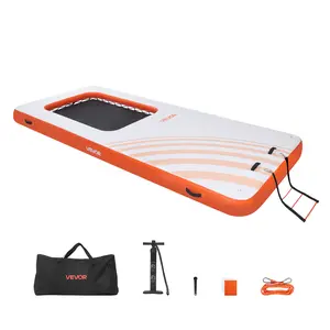 VEVOR Inflatable Floating Dock, 4.57 x 1.98 M Inflatable Dock Platform, Non-Slip Water Air Mat with Portable Carrying Bag & Detachable Ladder, Floating Water Platform Island Raft for Pool Beach Ocean