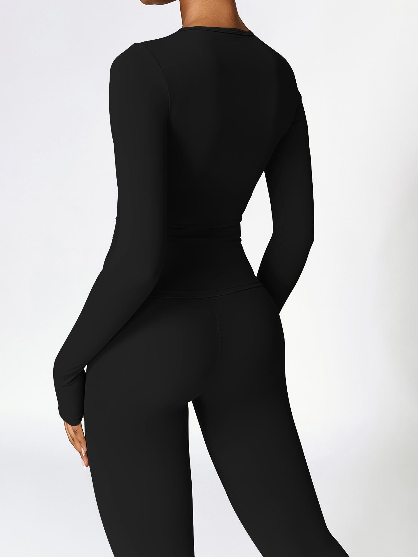 2pcs Set Women'S Long Sleeves Solid Crop High Waist Biker Pants Tracksuit Set Streetwear Tracksuit Sporty Breathable Comfy Outfits for Gym Workout Running Ladies Sportswear for Fall Minimalistic Outfit Cute Going Out Tops