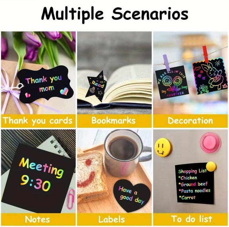 Rainbow Paper 8.5cm x 8.5cm Colorful Reflective Mini Notes Artistic Drawing Set with Black Coating Reveals Colorful Pattern for Kids