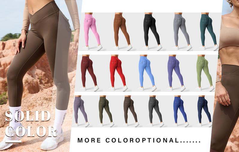 YEOREO Leggings with Pockets for Women Charm Leggings Workout Leggings for Women V Cross Waist Butt Lifting Gym Yoga activewear exercise walking Sports Bottoms Fitness Training Pant