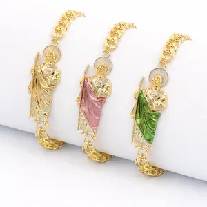 Pulsera San Judas Tadeo 14K Oro Laminado – Esclava Gold Plated Bracelet 9"/23cm, Catholic Religious Jewelry for Men & Women