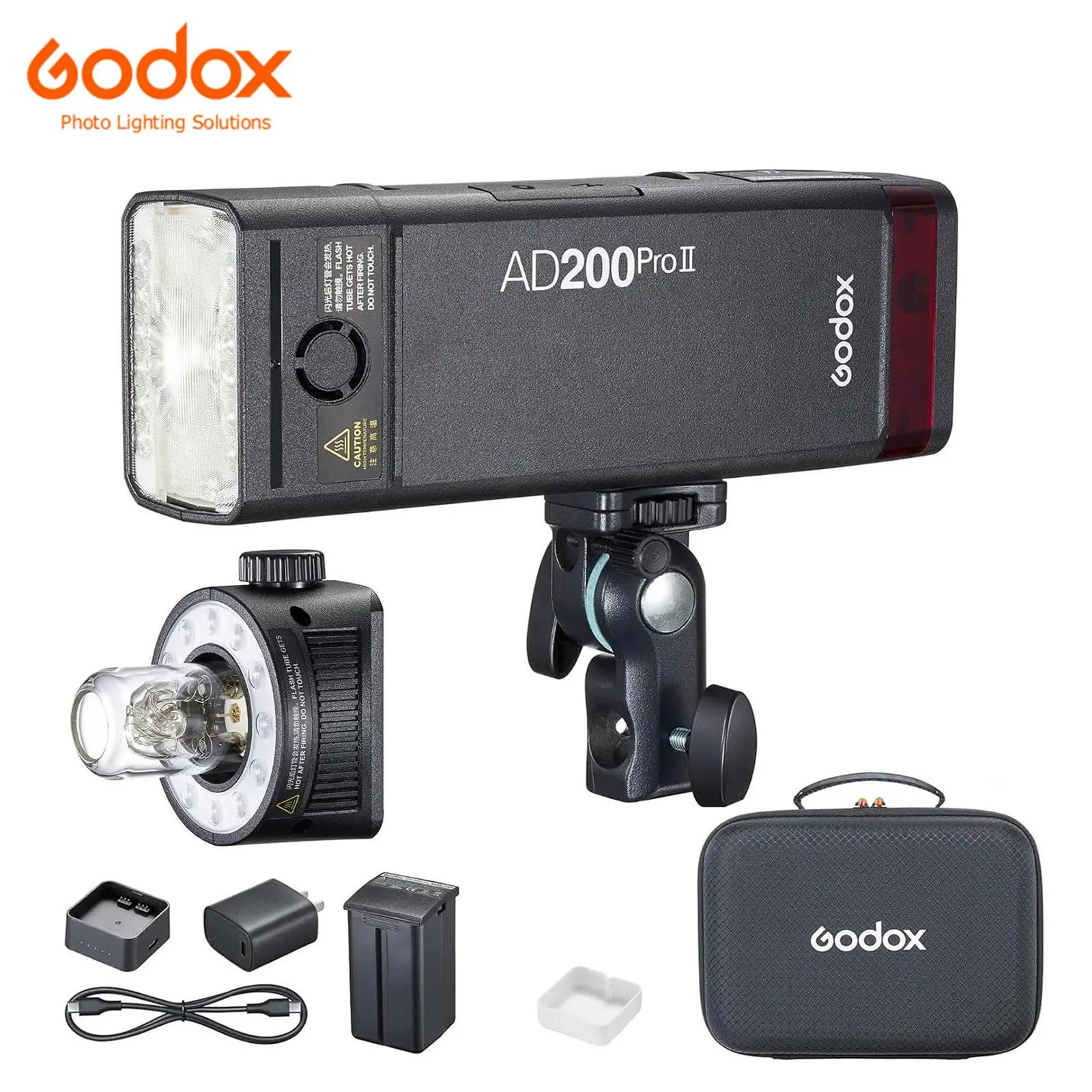 Godox AD200 Pro II 2.4G Pocket Flash Strobe Photography Lighting Kit with 14.4V Lithium Battery, 500 Full-Power Flashes, 0.01-1.8s Recycling Time, Bi-Color LED Guide, 2900mAh Camera Fill Light for DSLR/Mirrorless Cameras (Upgraded Version), Accessories, L