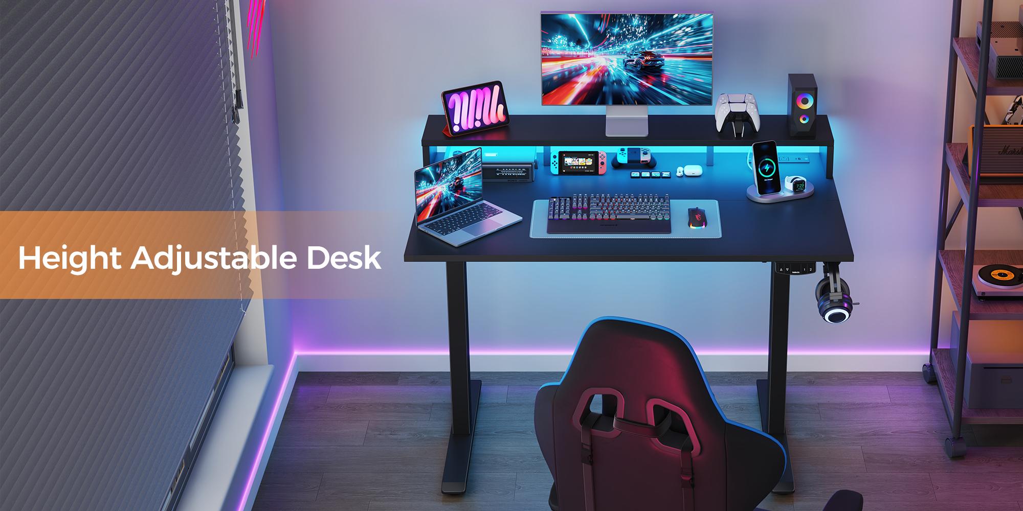 Agilestic 47.2 inch Electric Standing Desk with Power Outlet and LED Light Strip, Height Adjustable Sit-Stand Desk with Storage Shelf & Hooks, Home Office Computer Desk with Memory Buttons,Gaming Desks Gifts for Men and Women,White/Black/Rustic Brown Agilestic 47.2 inch Electric Standing Desk with Power Outlet and LED Light Strip, Height Adjustable Sit-Stand Desk with Storage Shelf & Hooks, Home Office Computer Desk with Memory Buttons,Gaming Desks Gifts for Men and Women,White/Black/Rustic Brown