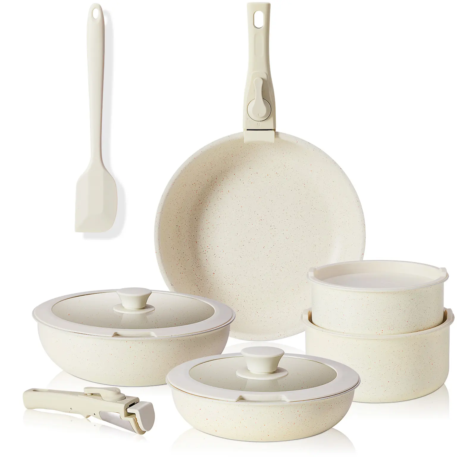 Sweetcrispy 12-Piece Ceramic Non-Stick Cookware Set - Versatile Kitchenware Pots and Pans Set, Food-Grade, Anti-Adherent, Detachable, Induction-Ready, Oven-Ready, Dishwasher-Safe, Chemical-Free, Easy Cleanup for Healthy Meals