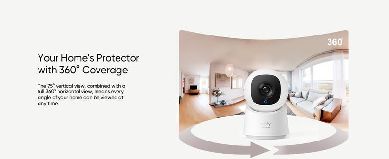 eufy Security Indoor Cam C210, Home Security Camera, 1080p Resolution 360° PTZ, Plug-in Security Indoor Camera with 2.4G Wi-Fi, Human/Motion AI, Night Vision, AI Tracking, HomeBase 3 Compatible