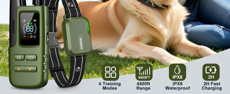 JUGBOW Dog Training Collar 4500FT Dog Training Behavior Aid, Remote IPX8 Waterproof with 4 Training Modes, Outdoor Rechargeable E-Collar DT61