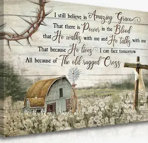 Christian Wall Art Barn Windmill Canvas Wall Decor Religious Cross Wall Art I Still Believe In Amazing Grace Picture Print Christian Prayer Decor Paintings Ready To Hang Frameless Poster 8
