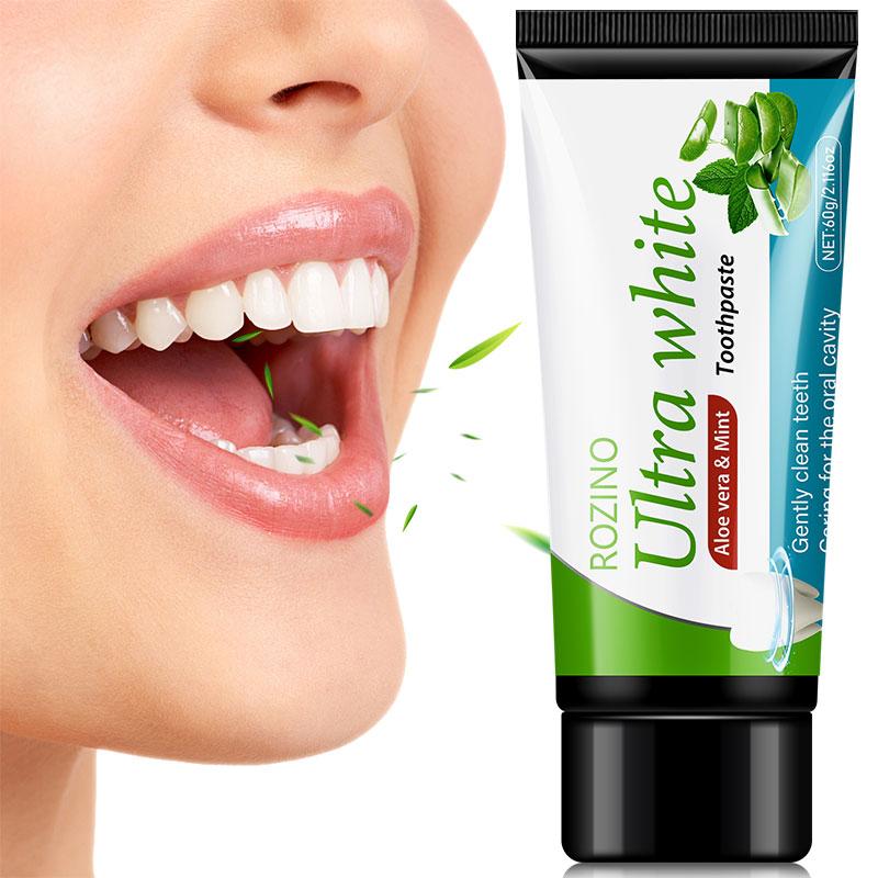ROZINO Aloe Vera Ultra White Toothpaste Sensitive Relief & Whitening with Natural Peppermint Flavor Fluoride-Free Formula for Oral Health Care Natural Fresh Breath Tooth Powder
