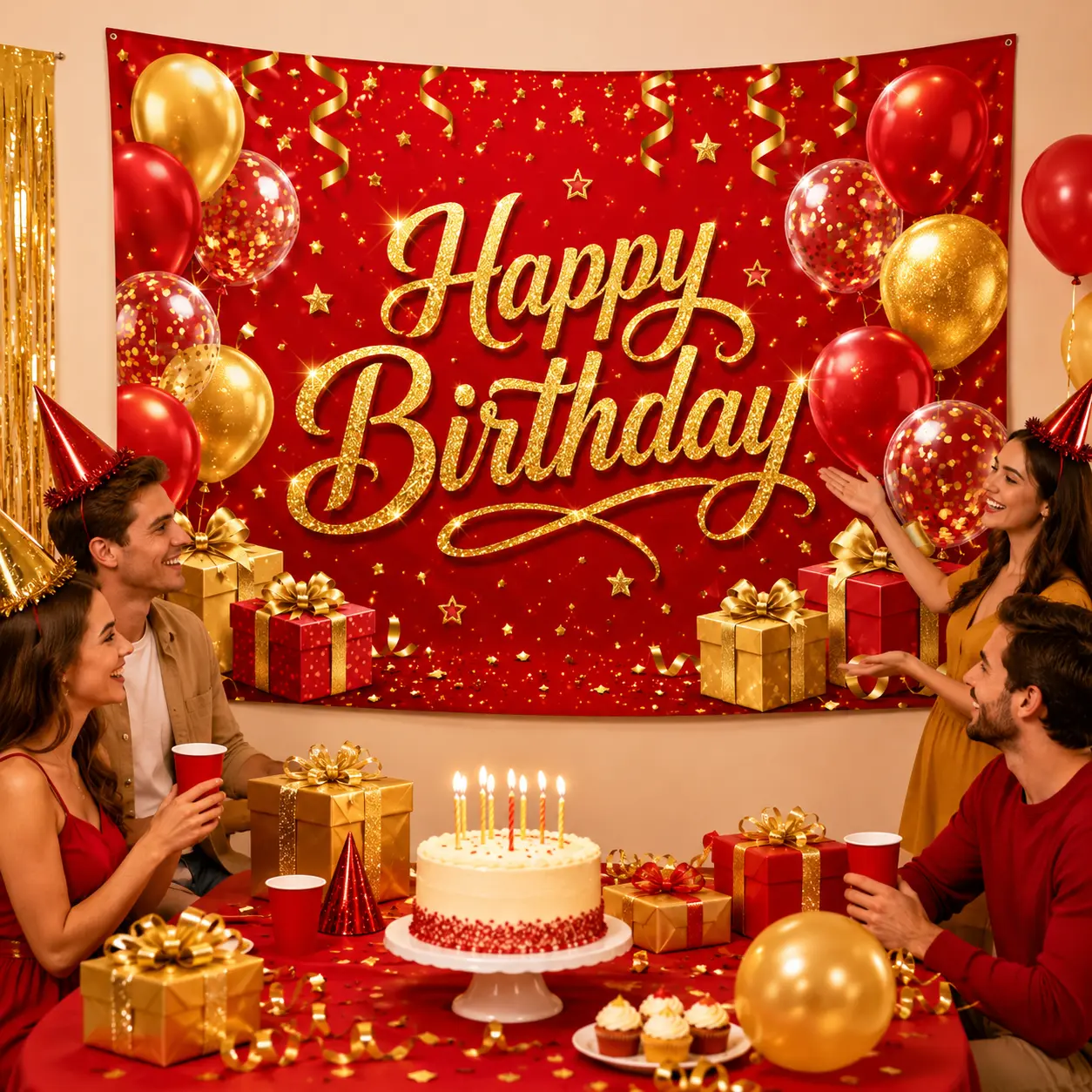 Birthday-Themed Polyester Party Decorations - 1-Piece Lightweight Glitter Balloon Backdrop Banner, Quick Hang Setup, Blue Silver Photo Booth Wall Tapestry for Adults Kids, Indoor/Outdoor Party Background