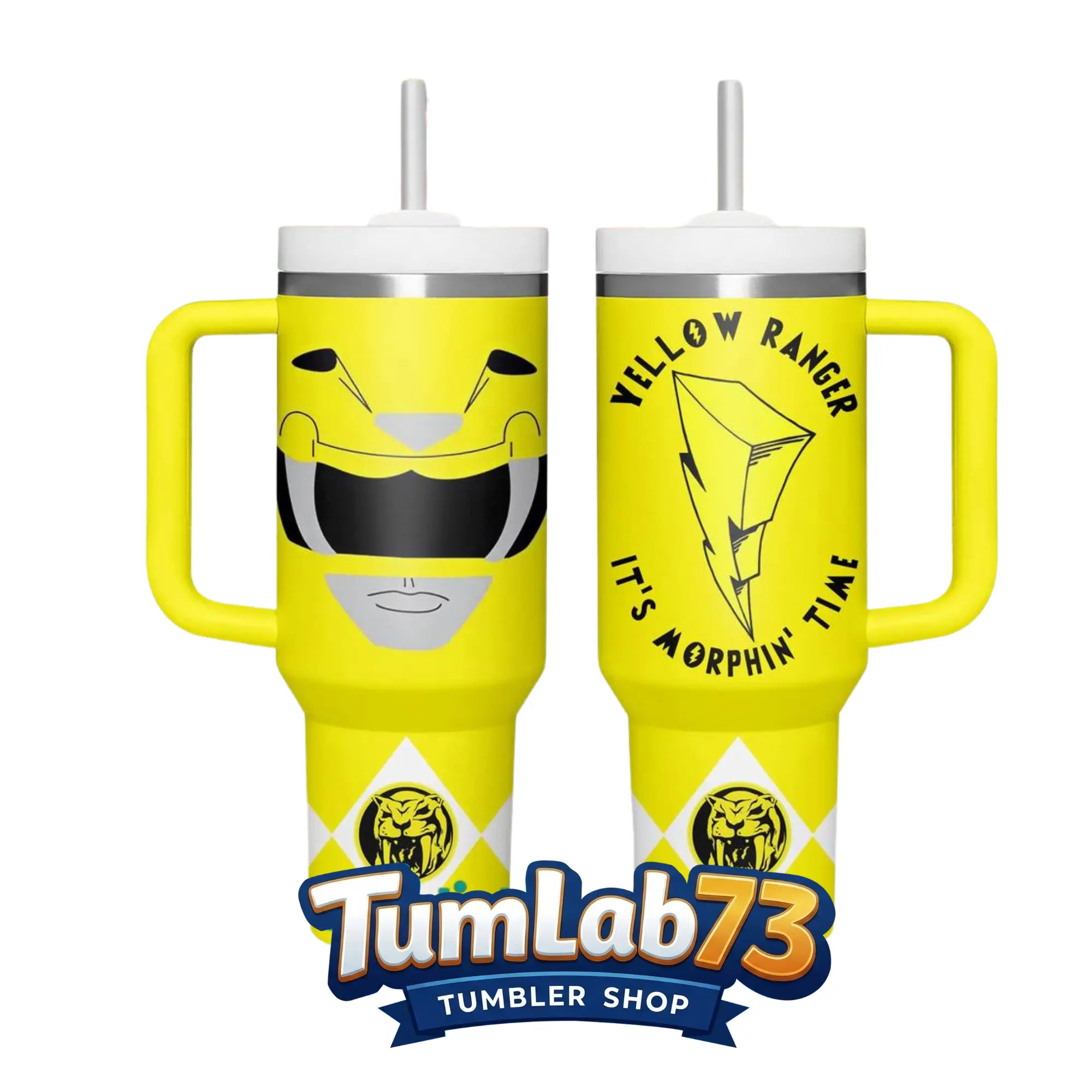 Power Rangers Yellow Ranger “It’s Morphin Time” 40oz Insulated Tumbler with Handle & Straw