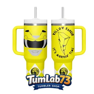 Power Rangers Yellow Ranger “It’s Morphin Time” 40oz Insulated Tumbler with Handle & Straw