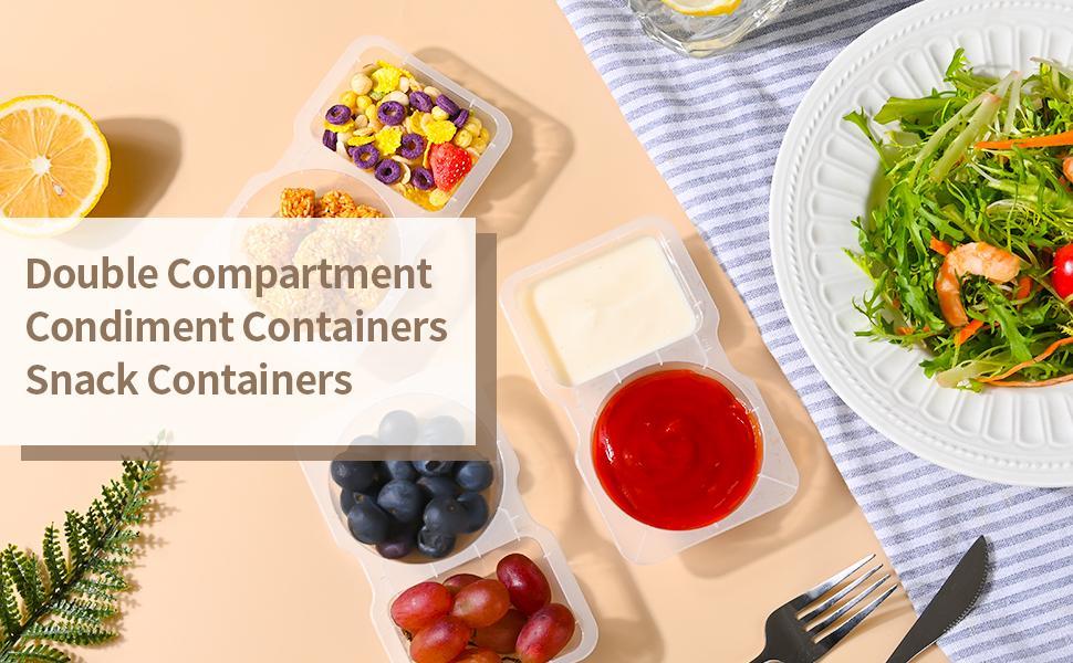 10PCS Double Compartment Condiment Container With Lids - Reusable Snack Pack Containers for Take-out Sauces