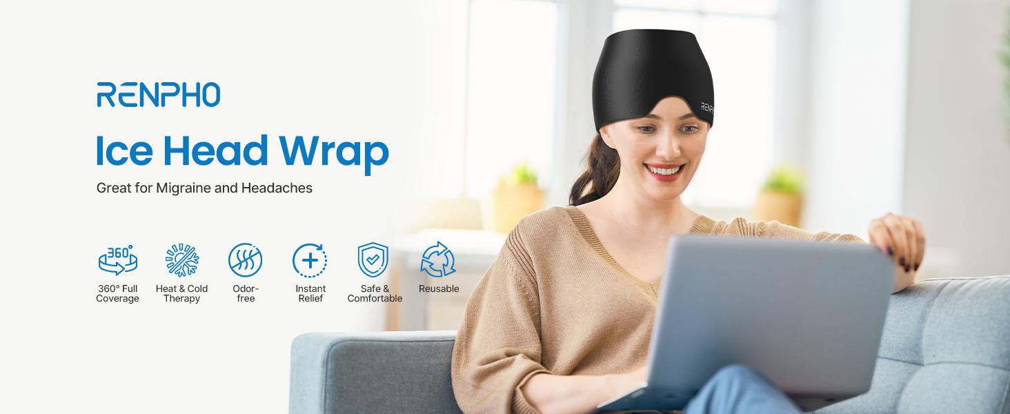 RENPHO Migraine Relief Cap, Headache Relief Hat, Ice Head Wrap with Hot or Cold, Gel Ice Face Mask, Spring Glow Up Birthday Gifts for Women Men
