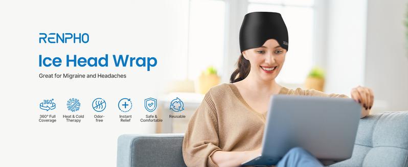 RENPHO Migraine Relief Cap, Headache Relief Hat, Ice Head Wrap with Hot or Cold, Gel Ice Face Mask, Birthday Gifts for Women Men