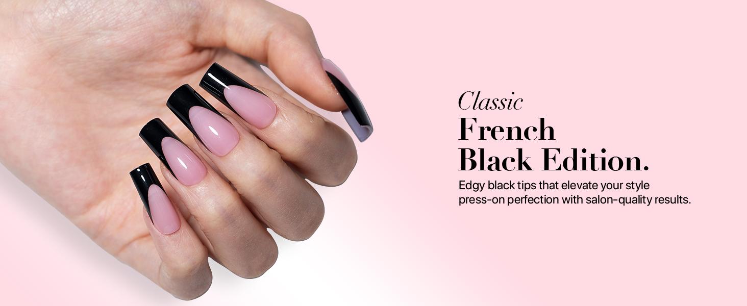 SXC Cosmetics X-Pro Tips French Tip Press On Nails - French Black Edition Starter Kit