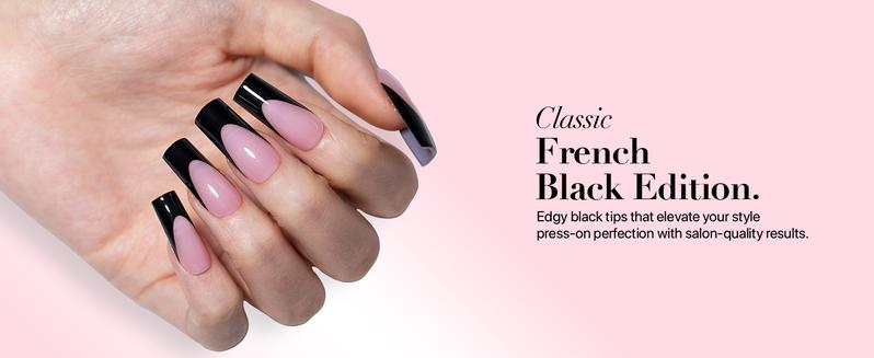 SXC Cosmetics X-Pro Tips French Tip Press On Nails - French Black Edition Starter Kit