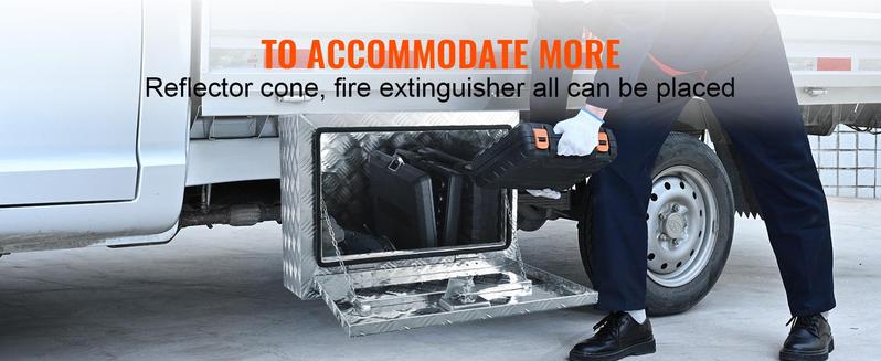 VEVOR Underbody Truck Box,  24"×14"×16" Pickup Storage Box, Heavy Duty Aluminum Diamond Plate Tool Box with Lock and Keys, Waterproof Trailer Storage Box with T-Handle Latch for Truck, Van, Trailer