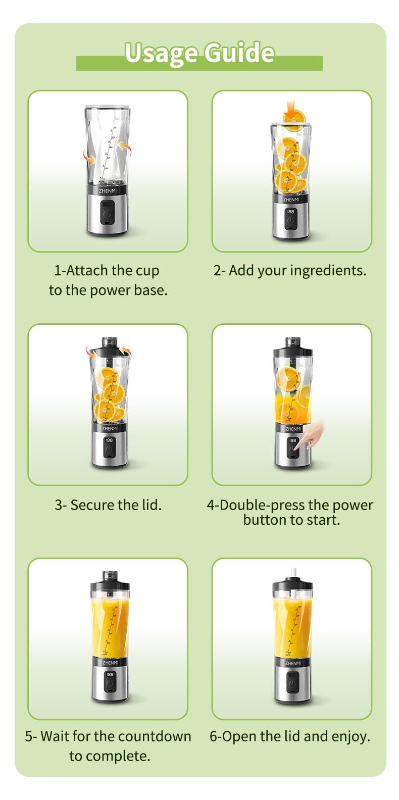 ZHENMI Personal Portable Blender with Digital Auto-Countdown Display, 20oz Leakproof Travel Cup with Guarded 6-Blade for Ice Crushing, USB-C Rechargeable, BPA-Free, Dishwasher Safe, For Shakes, Smoothies & Ice, Blend & Go Anywhere