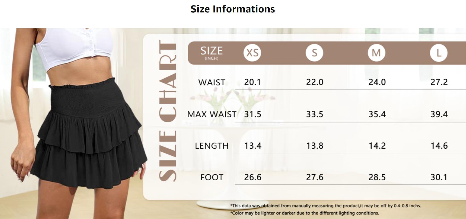 IDEALSANXUN Ruffle Mini Skirt for Women Smocked Waist A Line Cute Short Flowy Beach Casual Pleated Womenswear Bottom Elastic Lightweight Flare Tie Front tennis skort summer lace floral skirt Women's High Waist Ruffle Mini Skirt Stretchy Elastic eyelet